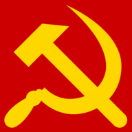 Weißer Hintergrund. Hammer und Sichel sind rot und kreuzen sich.
