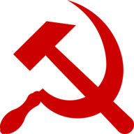 Weißer Hintergrund. Hammer und Sichel sind rot und kreuzen sich.